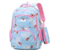 CYGMRFH Sac à Dos Fille Motif Capybara avec Trousse Scolaire Grande Capacité 3 Compartiments Poches Intérieures Bretelles Réglables Sac Oxford Étanche Enfant École Primaire Crèche Maternelle (Bleu)