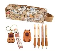CYGMRFH Set de Papeterie Capybara 7 Pcs, Astuccio Capybara avec Grande Capacité Porte-Clés, Taille-Crayon & Stylo Neutre, Ensemble Mignon pour Enfants & Étudiants à l'École & au Bureau