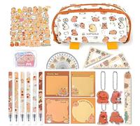 CYGMRFH Set Papeterie Capybara 31 Pièces, Trousse Flip Kawaii, stylos Noirs, Blocs-Notes, Porte-clés, Autocollants & règles, Fournitures Scolaires Enfant, Cadeau rentrée Anniversaire noël