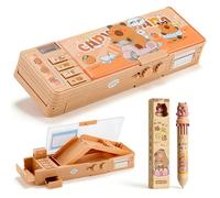 CYGMRFH Trousse Capybara, ensemble de stylo à bille avec porte-clés, trousse de crayons souple en silicone 2-en-1, porte-stylo et rangement de bureau mignon pour animaux pour l'école et le bureau