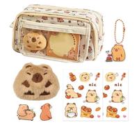 CYGMRFH Trousse Capybara Kawaii Trousse Animaux Ensemble Papeterie Fille avec Autocollants Porte-Clés Pinces Badge Peluche Fourniture École Étudiante Bureau Cadeau Enfant Accessoires Organiseur