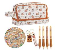 CYGMRFH Trousse Capybara & Set de 56 Articles de Papeterie, Autocollants Porte-Clés Stylos Gel Effaçables Capybara, Cadeau Mignon pour Enfants à l'École