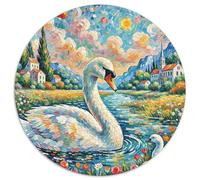 Cygne 1000 Pièces Puzzles Classiques Jouets Éducatifs Jeu D'Intelligence Animaux Puzzle Circulaire Puzzle Familial Pression Réduite pour Enfants Cadeau 1000pcs (67.5x67.5cm)