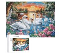 Cygne avec Cygnets et Pleine Lune Puzzle 500 Pièces pour Couples Collaboration À Domicile Pensée Stratégique Cadeau pour Romance 500 PCS