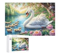 Cygne avec des Ailes Ouvertes en Fleurs Puzzle 1000 Pièces pour Famille Loisirs Intérieurs Esprit D’Équipe Cadeau pour Saison Festive 1000 PCS