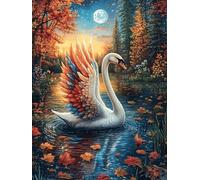 Cygne blanc avec des ailes de feu 500 Pièces Puzzle Amateur D'Art En Carton Épais Haute Densité Faune sauvage et animaux de compagnie Difficile Niveau Expert Décoration Murale Idée Cadeau Anniversaire