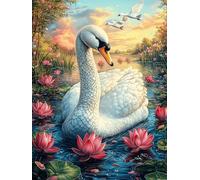 Cygne blanc dans l'étang de lotus 500 Pieces Casse-tête Personne Âgée En Carton Rigide Sans Déformation Conte de fées animal magique Facile Débutant Thérapie Occupationnelle Anti-Stress Petit Prix 500