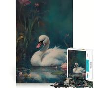 Cygne Blanc dans l'étang Puzzle de 1000 pièces Jeu créatif et Stimulant Emboîtement Parfait Pas de pièces détachées Activité de Partage et de complicité avec Les Proches (38x26cm)