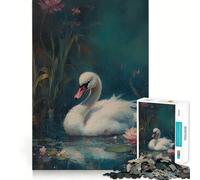 Cygne Blanc dans l'étang Puzzle de 1000 pièces Jeu de réflexion Découpe Experte Artisanat Fascinant pour Les Moments de détente (50x75cm)