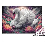 Cygne Blanc Parmi Les lys à Eau au crépuscule Jeux De Puzzles pour Adultes, 1000 Pièces Faune Sauvage, Jeux Éducatifs Et Décorations Domiciliaires 52x38cm/1000pcs