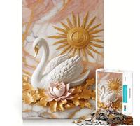 Cygne Blanc ﹨u Sun Decor Puzzle 1000 pièces Jeu de Concentration mentale sans Espace,Design ajusté,défi cérébral interactif pour la Maison (50x75cm)