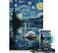 Cygne dans Un Tableau de Style Nuit étoilée Puzzle de 1000 pièces pour Adolescents Jeu de réflexion et de complicité Découpe de précision Pièce de Collection Artistique 38x52cm