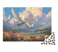Cygne Gracieux en vol,Puzzles pour Adultes 1000pcs (75x50cm),Jeux De Défi Lake Curly Chien Flowers