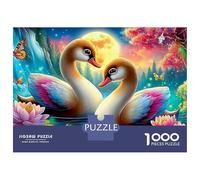 Cygne Puzzle 1000 Pièces Cygnes in Floral Lake Paradise Puzzle en Papier Écologique Et Précis, Activité Relaxante Et Stimulante pour Adultes 70x50cm/1000pcs
