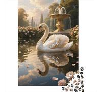 Cygne Puzzle 1000 Pièces Jouet en Bois Jeu D'Intelligence Décoration Intérieure Garden Fountain Challenge Toy Adultes & Enfants des 14 Ans 1000pcs (75x50cm)