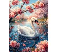 Cygne sur un étang avec des fleurs de cerisier 300 Pieces Casse-tête Débutant En Carton Épais Animaux et plantes Facile Apprentissage Loisir Créatif Passe-Temps Cadeau Créatif Événement Festif Premium