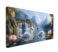 Cygne Tapis de Souris XXL 100x50cm, Tapis Souris Blanc sous Main Bureau avec Bords Cousus, Imperméable Mouse Pad Base en Caoutchouc Antidérapant Surface pour Gamer, PC, Cadeau Femme -lsy260396