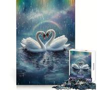 Cygnes Amoureux sous Une Pluie d'arc-en-Ciel Puzzle de 1000 pièces pour Adolescents Jeu de réflexion Activité à la Maison Découpe de qualité supérieure Cadeau de Noël 38x52cm