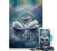 Cygnes Amoureux sous Une Pluie d'arc-en-Ciel Puzzle de 1000 pièces pour Adolescents Jeu de réflexion Activité à la Maison Découpe de qualité supérieure Cadeau de Noël 38x52cm