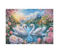 Cygnes au Milieu de Fleurs Devant des Sommets enneigés Puzzle 500 Pièces pour Adultes Art Moderne Educa Jeu De Réflexion Famille Relaxation Assemblage Amusant Cadeau De Fête 500 PCS