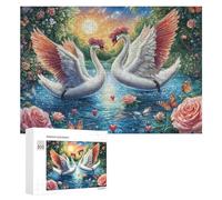 Cygnes avec Ailes Ouvertes au Coucher du Soleil Puzzle 300 Pièces pour Adultes Session De Détente Amélioration De La Concentration Cadeau pour Soirée 300 PCS