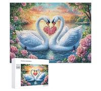 Cygnes avec cœur de Rose dans Le Jardin de Fleurs Puzzle 500 Pièces pour Adultes Jeu De Détente Endurance Mentale Cadeau pour Longues Soirées 500 PCS