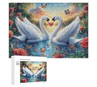 Cygnes avec cœur Floral géant au Coucher du Soleil Puzzle 300 Pièces pour Adolescents 14+ Jeu D’Apprentissage Raisonnement Et Réflexion Cadeau pour Études 300 PCS