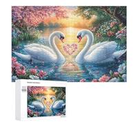 Cygnes avec des Ailes de cœur au crépuscule Puzzle 1000 Pièces pour Adolescents 14+ Défi Puzzle Pensée Critique Cadeau pour Adolescents 1000 PCS