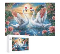 Cygnes avec des cœurs Roses dans Les eaux de Fleurs Puzzle 1000 Pièces pour Adultes Jeu De Détente Endurance Mentale Cadeau pour Longues Soirées 1000 PCS