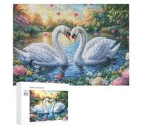 Cygnes avec des cœurs Rouges sur l'eau ondulée Puzzle 300 Pièces pour Seniors Moment Calme Stimulation Cognitive Cadeau pour Loisirs 300 PCS