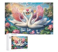Cygnes avec gemme de cœur au Coucher du Soleil Puzzle 1000 Pièces pour Adolescents 14+ Jeu D’Apprentissage Raisonnement Et Réflexion Cadeau pour Études 1000 PCS