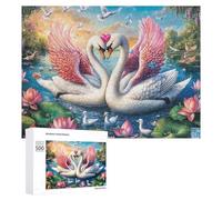 Cygnes avec gemme de cœur au Coucher du Soleil Puzzle 500 Pièces pour Seniors Loisirs Intérieurs Stimulation Mentale Cadeau pour Présent Attentionné 500 PCS