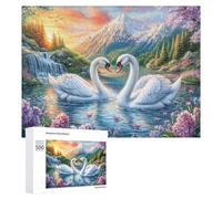 Cygnes avec Le cœur Rose dans Mountain Lake Puzzle 500 Pièces pour Couples Défi Puzzle Pensée Logique Cadeau pour Célébration 500 PCS