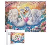 Cygnes avec Un cœur géant au crépuscule Puzzle 500 Pièces pour Couples Moment De Détente Coordination Mentale Cadeau pour Pendaison De Crémaillère 500 PCS