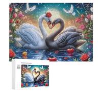 Cygnes Blancs dans l'étang de Lotus avec Cascade Puzzle 300 Pièces pour Famille Soirée Puzzle Résolution De Problèmes Cadeau pour Cohésion 300 PCS