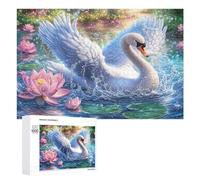 Cygnes Blancs en Forme de cœur Puzzle 1000 Pièces pour Seniors Moment Calme Stimulation Cognitive Cadeau pour Loisirs 1000 PCS
