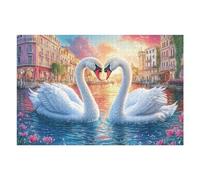 Cygnes Blancs sur Le lac 1000 Pièces Puzzle Adolescent en Carton Rigide Lac, bâtiment au Coucher de Soleil Difficulté Moyenne Activité Éducative Voyage Déplacement Cadeau Anniversaire Petit Prix 1000