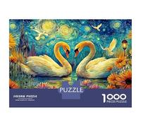 Cygnes dans la Nuit étoilée 1000 Pièces Puzzle Impossible Belle Décoration Familiale Peinture à l'huile Cygnes Puzzle Jouets De Difficiles pour Adultes 70x50cm/1000pcs