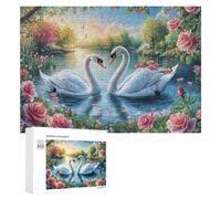 Cygnes Formant Le cœur dans la Chute de Neige Puzzle 300 Pièces pour Adolescents 14+ Défi Puzzle Pensée Critique Cadeau pour Adolescents 300 PCS