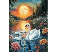 Cygnes nageant sous une pleine lune 300 Pièces Puzzle Créatif En Carton Épais Sans Déformation Rêve magique de science-fiction Difficulté Moyenne Activité Manuelle Loisir Créatif Cadeau Anniversaire 3
