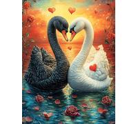 Cygnes noir et blanc formant un cœur 500 Pieces Casse-tête Collectionneur En Carton Anti-Déchirure Faune sauvage et animaux de compagnie Haute Difficulté Décoration Murale Collection Cadeau Noël Quali