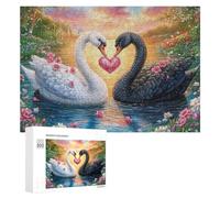 Cygnes Noirs avec Colliers de Perles au Coucher du Soleil Puzzle 300 Pièces pour Famille Soirée Puzzle Résolution De Problèmes Cadeau pour Cohésion 300 PCS