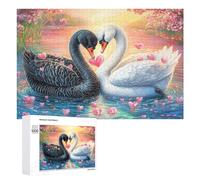 Cygnes Noirs et Blancs avec des cœurs Rouges Puzzle 1000 Pièces pour Couples Collaboration À Domicile Pensée Stratégique Cadeau pour Romance 1000 PCS