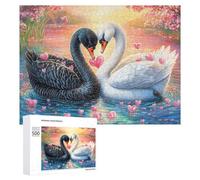 Cygnes Noirs et Blancs avec des cœurs Rouges Puzzle 500 Pièces pour Seniors Moment Calme Stimulation Cognitive Cadeau pour Loisirs 500 PCS