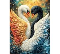 Cygnes noirs et blancs dans l'étang de lotus 1000 Pièces Puzzle Expert Confirmé En Carton Anti-Déchirure Conte de fées mignon d'accompagnement Très Difficile Haute Difficulté Motif Complexe Idée Cadea