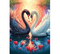 Cygnes noirs et blancs formant un cœur 300 Pièces Puzzle Adulte En Carton Anti-Déchirure Haute Qualité Animal sauvage et animal de compagnie Très Difficile Anti-Stress Décoration Murale Cadeau Noël Qu