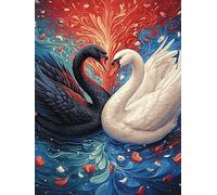 Cygnes noirs et blancs formant un cœur 300 Pièces Puzzle Pour Ado En Carton Épais Haute Densité Animal sauvage et animal de compagnie Facile Débutant Jeu De Société Idée Cadeau Anniversaire Petit Prix