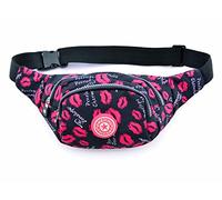 Cygoshop - Sac banane femme, pour le sport ou les voyages, Black with red lips