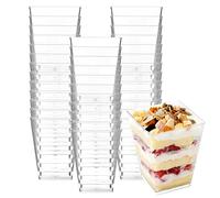 CYH 50 Pièces Verrines Plastique, 240ml Mini Coupes à Dessert, Gobelets à Dessert Carrés Coupes Apéritif Transparent Bols à Dessert, pour Tiramisu Mousse Pudding Glacée Dessert Pique-Niques