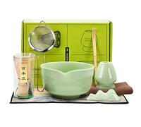Cyiecw 8 Pièces Ceremonial Grade Matcha Set, Matcha Tea Set - Bol à Matcha Avec Bec Verseur, Balai à Matcha, Cuillère en Bambou, Support pour Balai à Matcha, Serviette et Autres Accessoires